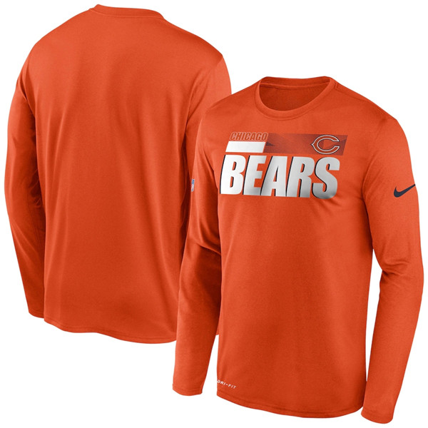 Men's Chicago Bears 2020 Orange Sideline Impact Legend Performance Long Sleeve NFL T-Shirt